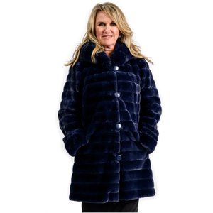 Reversible Navy Faux Fur Sheared Beaver 36″ Parka